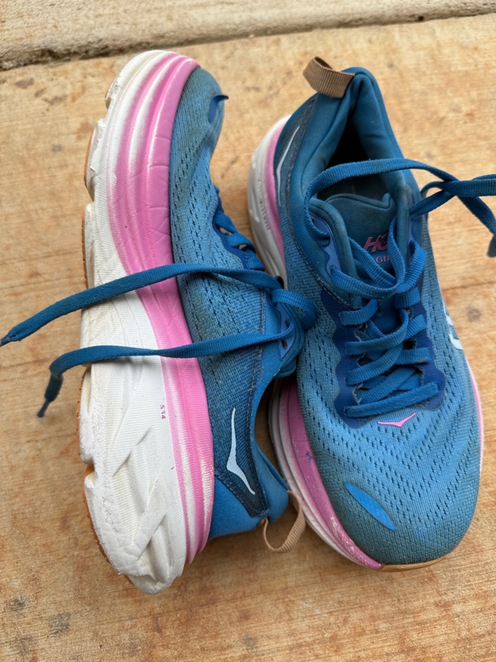 Hoka Women's Teal Athletic Sneakers with Pink Midsole - Picture 4 of 4